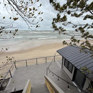 Composite beach deck and cabana above the Lake Michigan shoreline, West Michigan deck builders