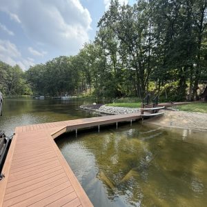 Composite dock walkway along the shore of an inland lake, West Michigan dock builders