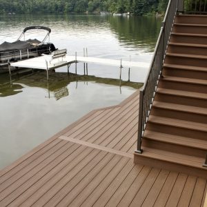 Composite stairs leading down to a dock on an inland lake, West Michigan composite stair builders