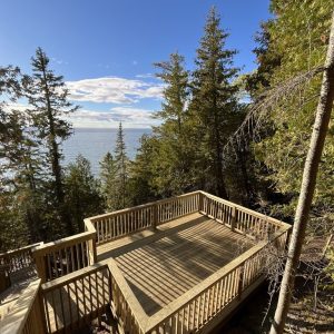 Wood deck on a bluff overlooking Lake Michigan, wood deck builders in West Michigan